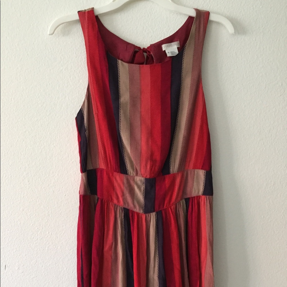 Red Striped Knee Length Dress with Ribbon Ties
